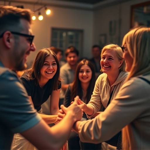 Image du cours d'improvisation pour débutants montrant des personnes en train de rire et de jouer ensemble