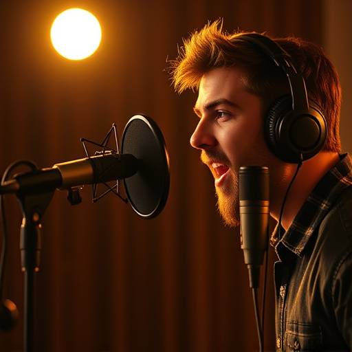 Image du cours d'introduction au doublage, un acteur de voix-off devant un microphone professionnel