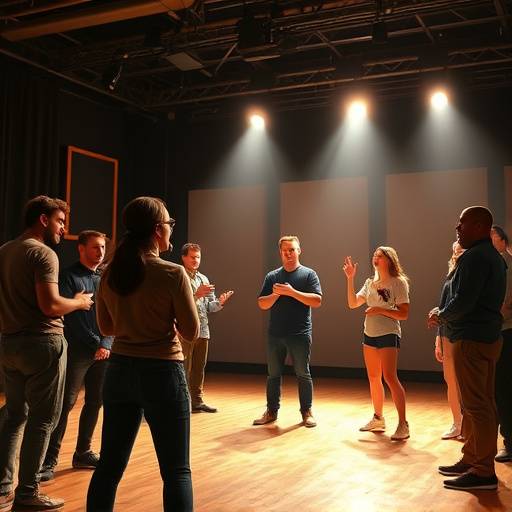 Image du cours de jeu d'acteur intermédiaire montrant des acteurs en pleine répétition
