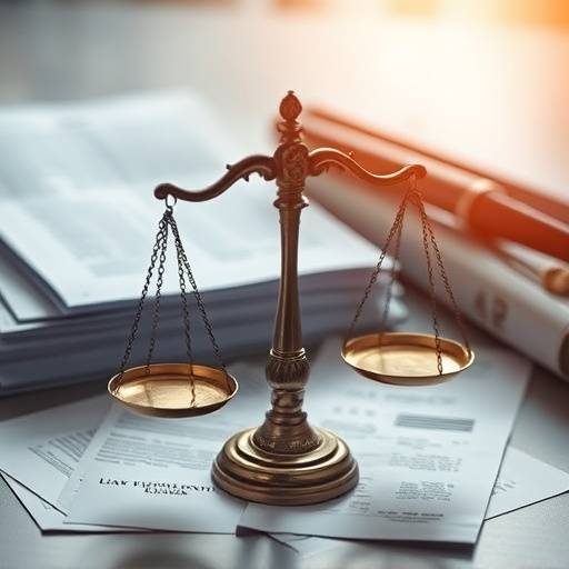 Imagen abstracta que representa documentos legales y una balanza, simbolizando los términos y condiciones.