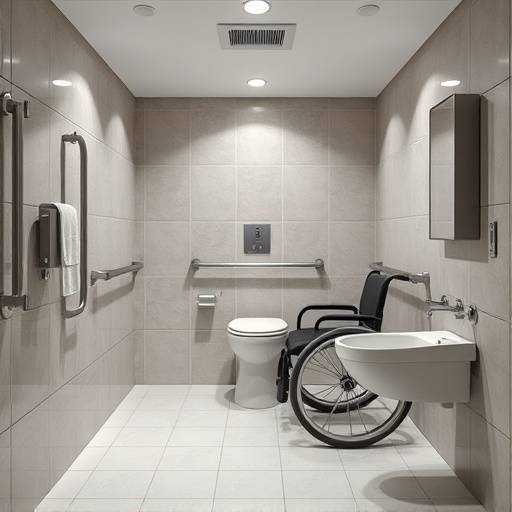 Imagen de una celda adaptada con barras de apoyo en el ba침o y espacio para silla de ruedas.