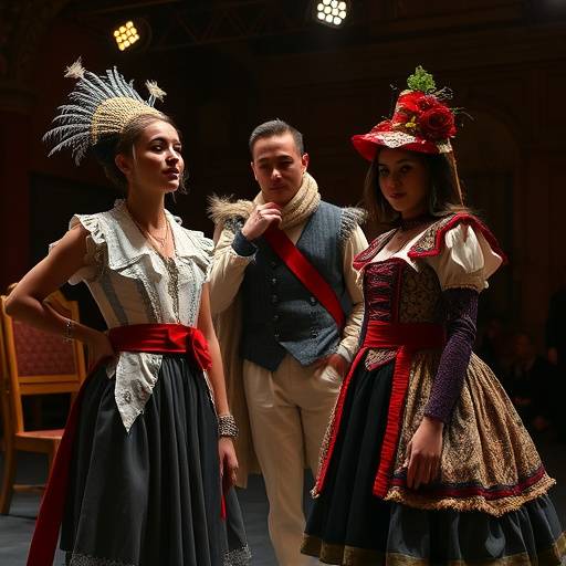 Photo d'une collection de costumes de théâtre créés par les étudiants de l'atelier de costumes.