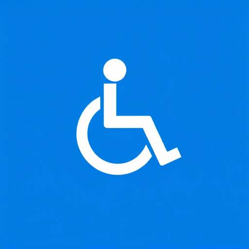 Símbolo internacional de accesibilidad, una figura estilizada en una silla de ruedas sobre un fondo azul.